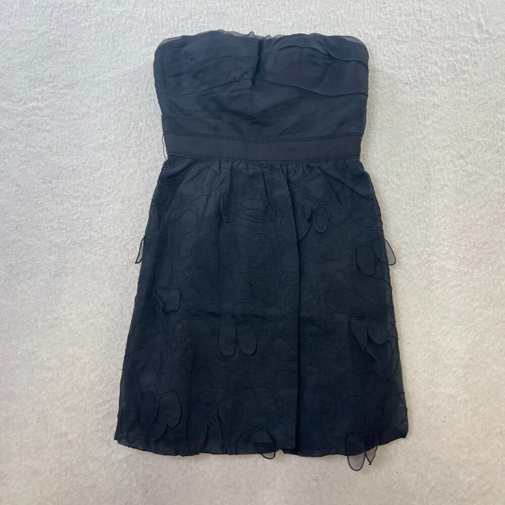 BCBGMAXAZRIA Black 100% Silk Strapless Leaf Applique Mini Dress Size 2